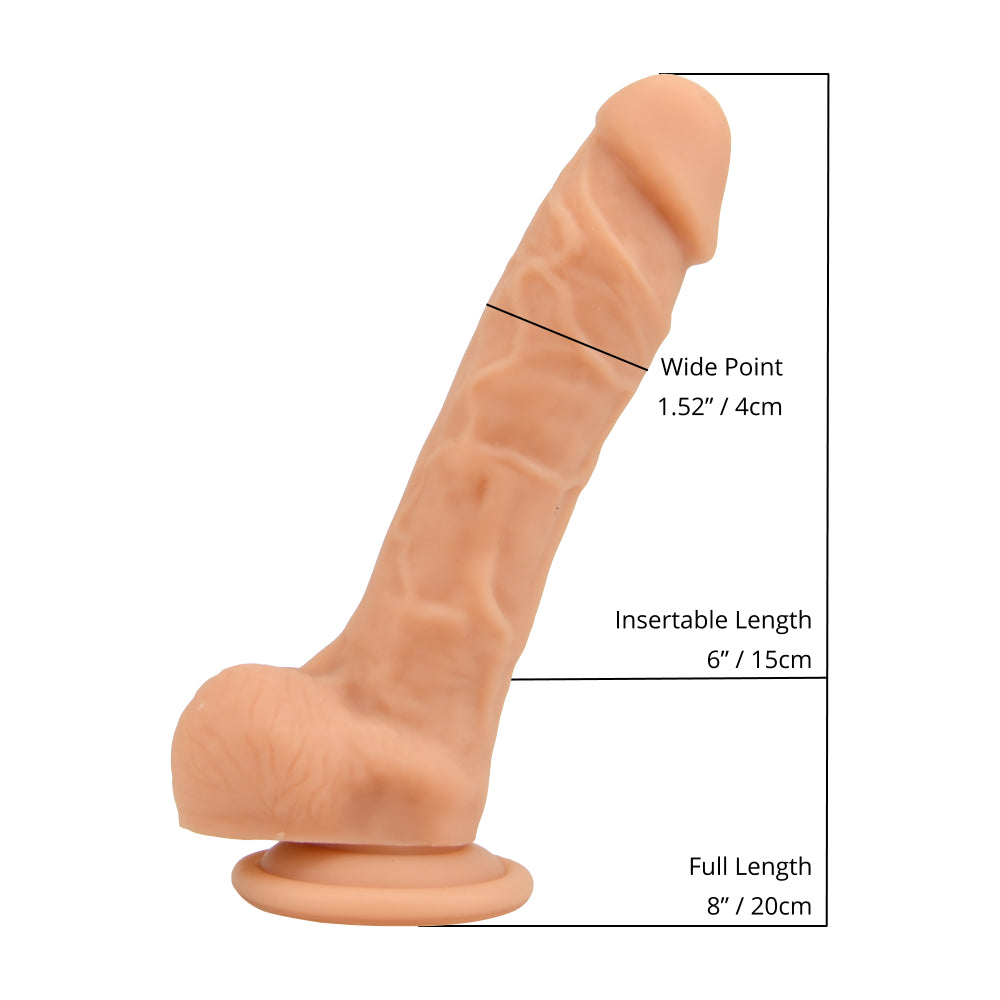 loving joy 8 inch realistic silicone dildo with suction cup & balls vanilla