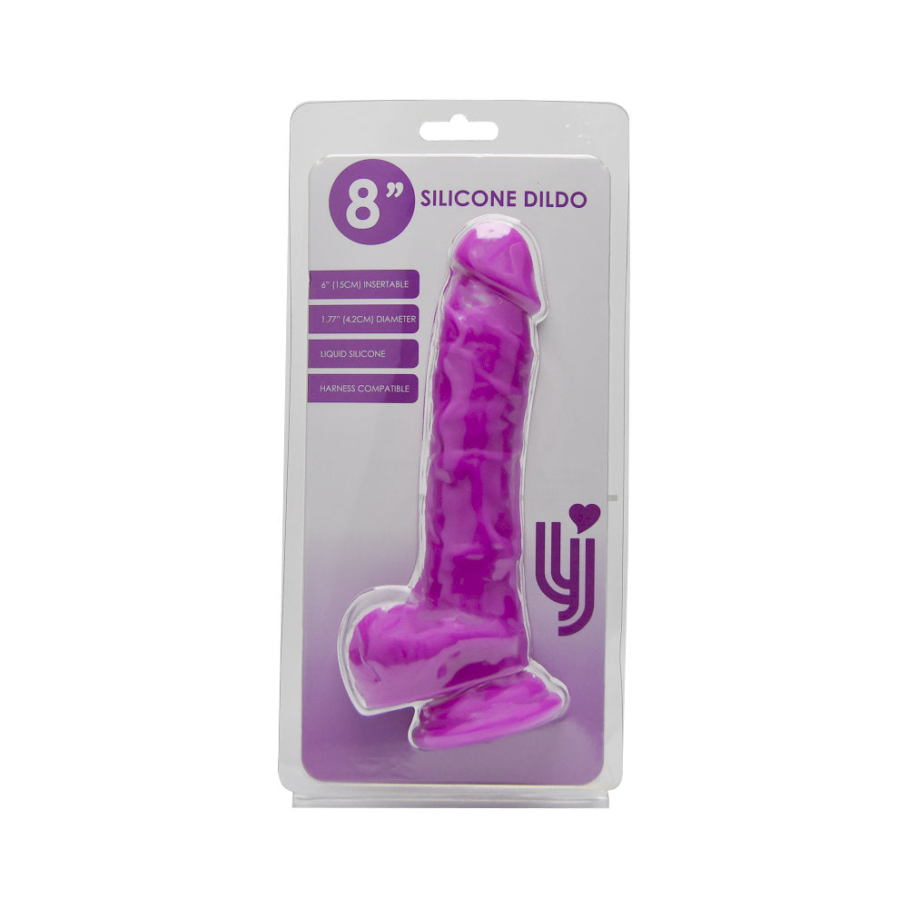 loving joy 8 inch realistic silicone dildo with suction cup & balls purple