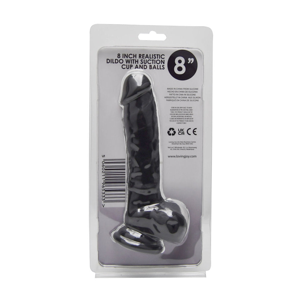 loving joy 8 inch realistic silicone dildo with suction cup & balls black