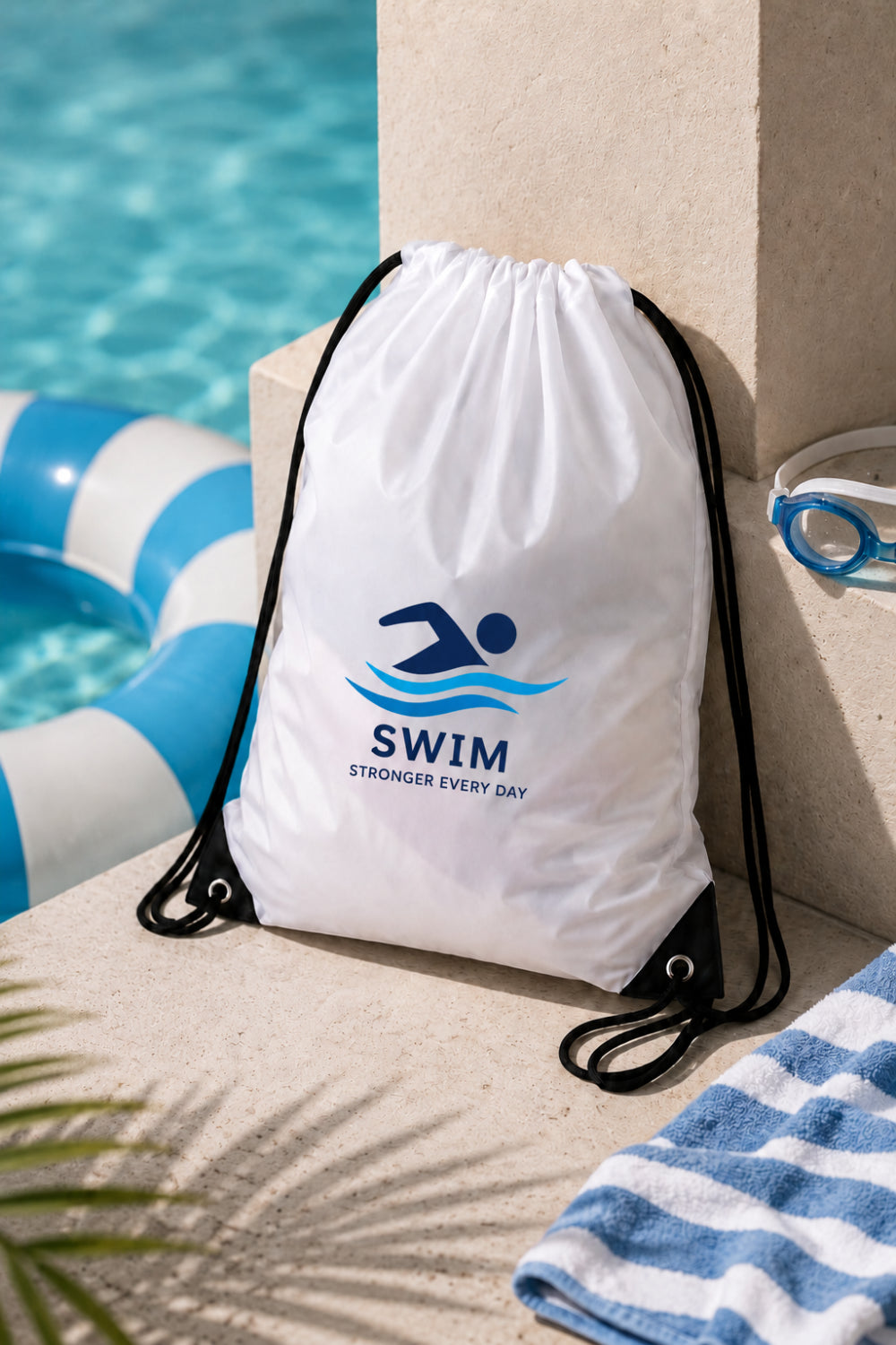 White Polyester Drawstring Bag