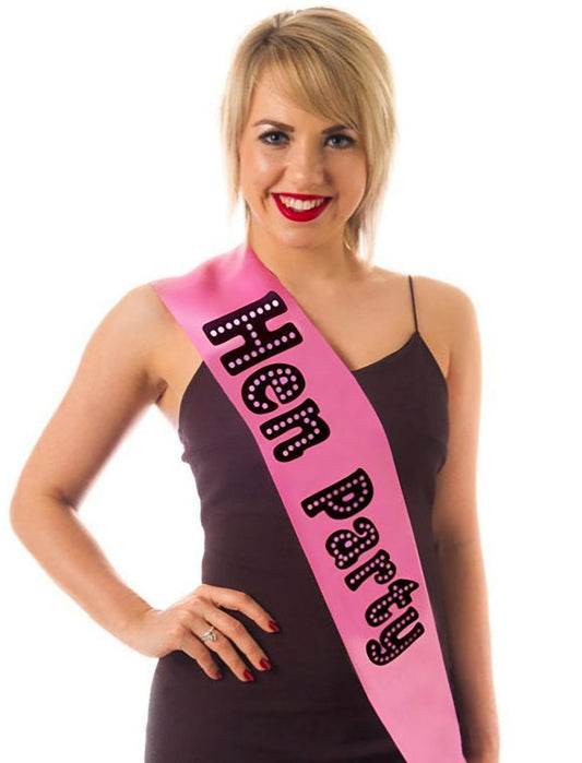 Hen party pink, black & dimonte sash reduced was £3.99 now £1.50